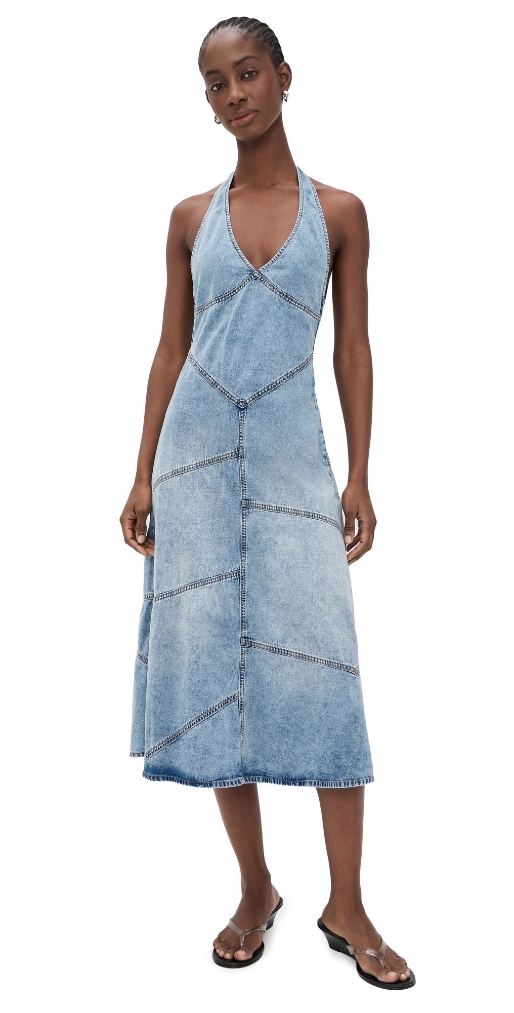 EB Denim Delphi Pieced Halter Dress Meadow XS