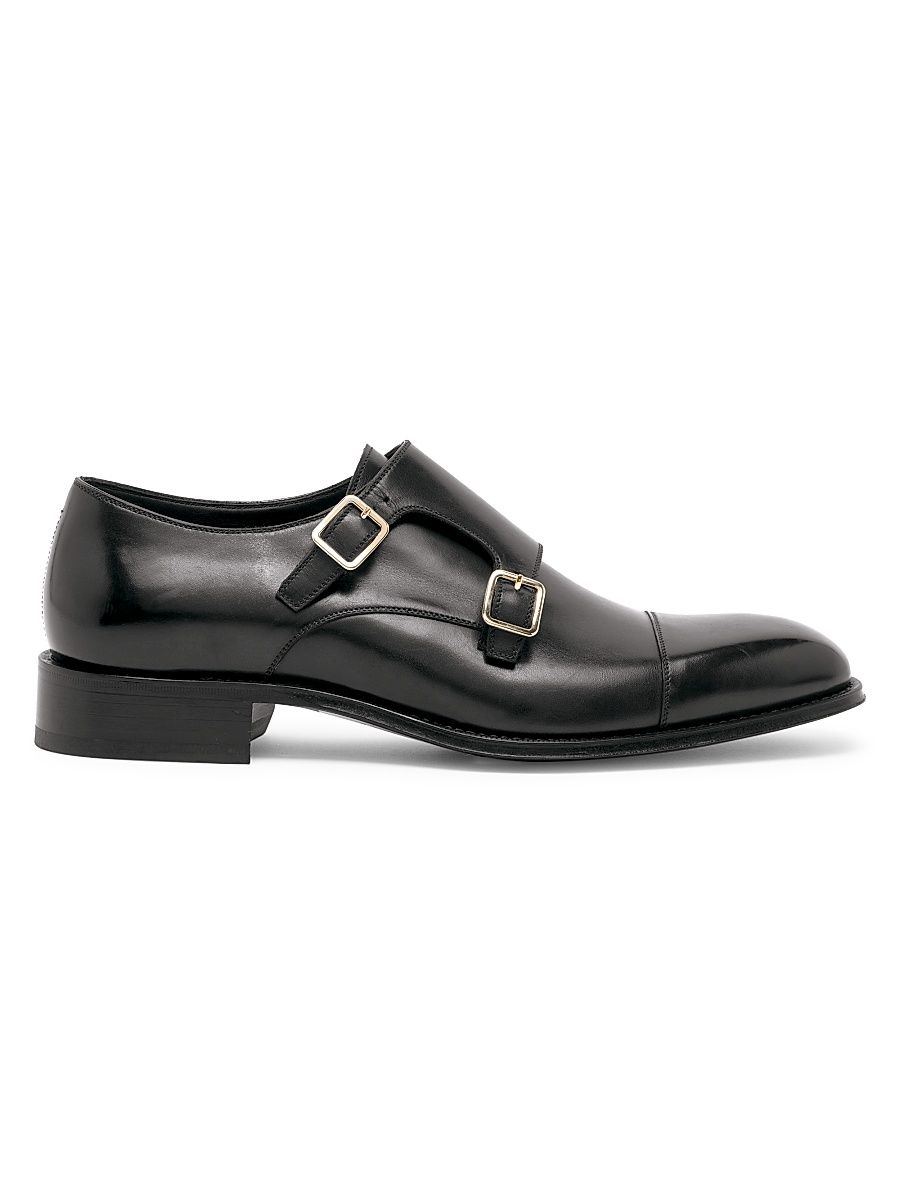 Men's Claydon Leather Double-Monk-Strap Shoes - Black - Size 9
