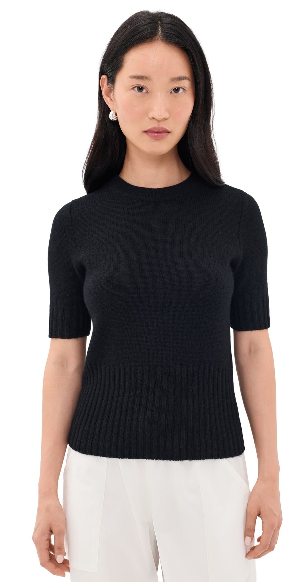 Vince High Rib Cashmere Blend Tee Black L