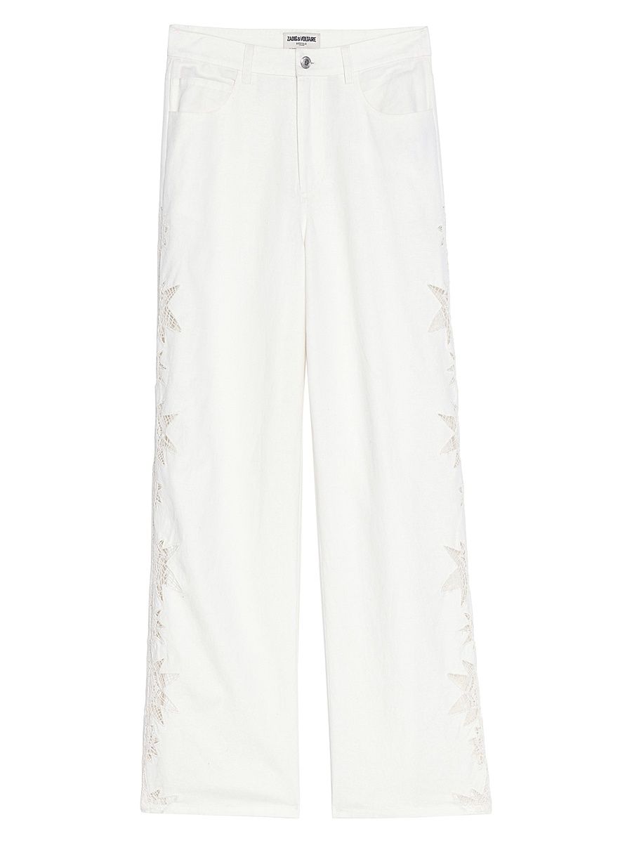 Zadig & Voltaire Women's Elfy Cotton-Linen Embroidered Wide-Leg Pants - Judo - Size XL