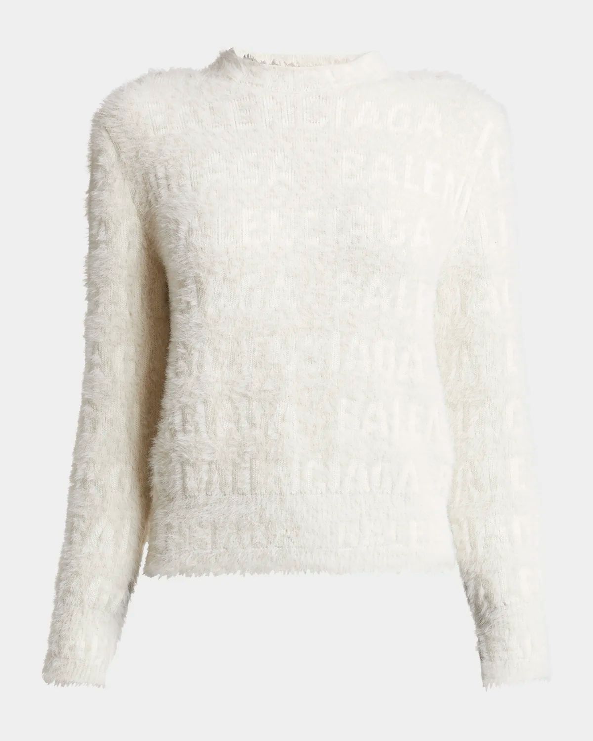 Furry All Over Mock-Neck Logo Sweater