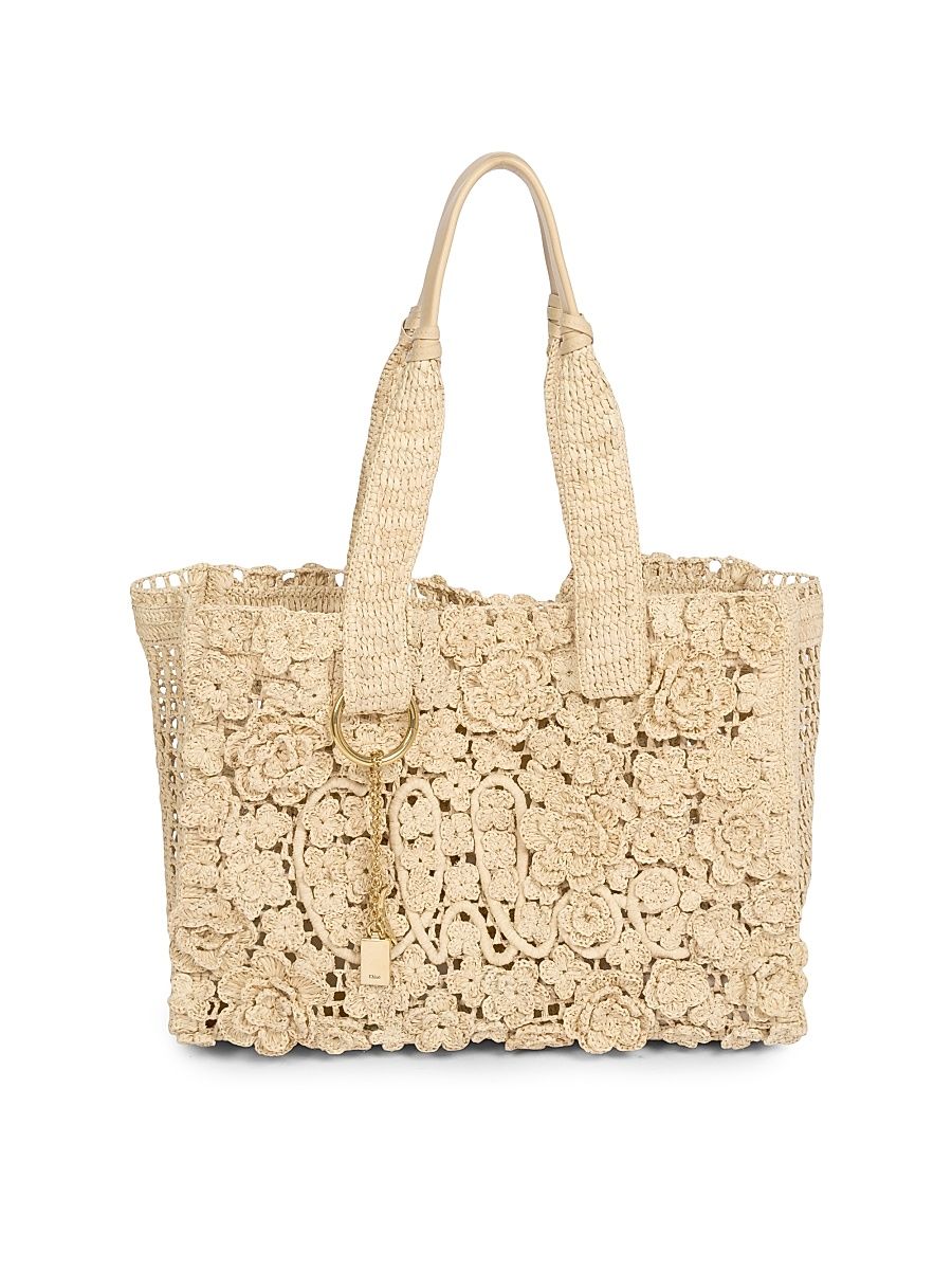 Women's Summer Banana Small Floral Raffia Tote Bag - Hot Sand