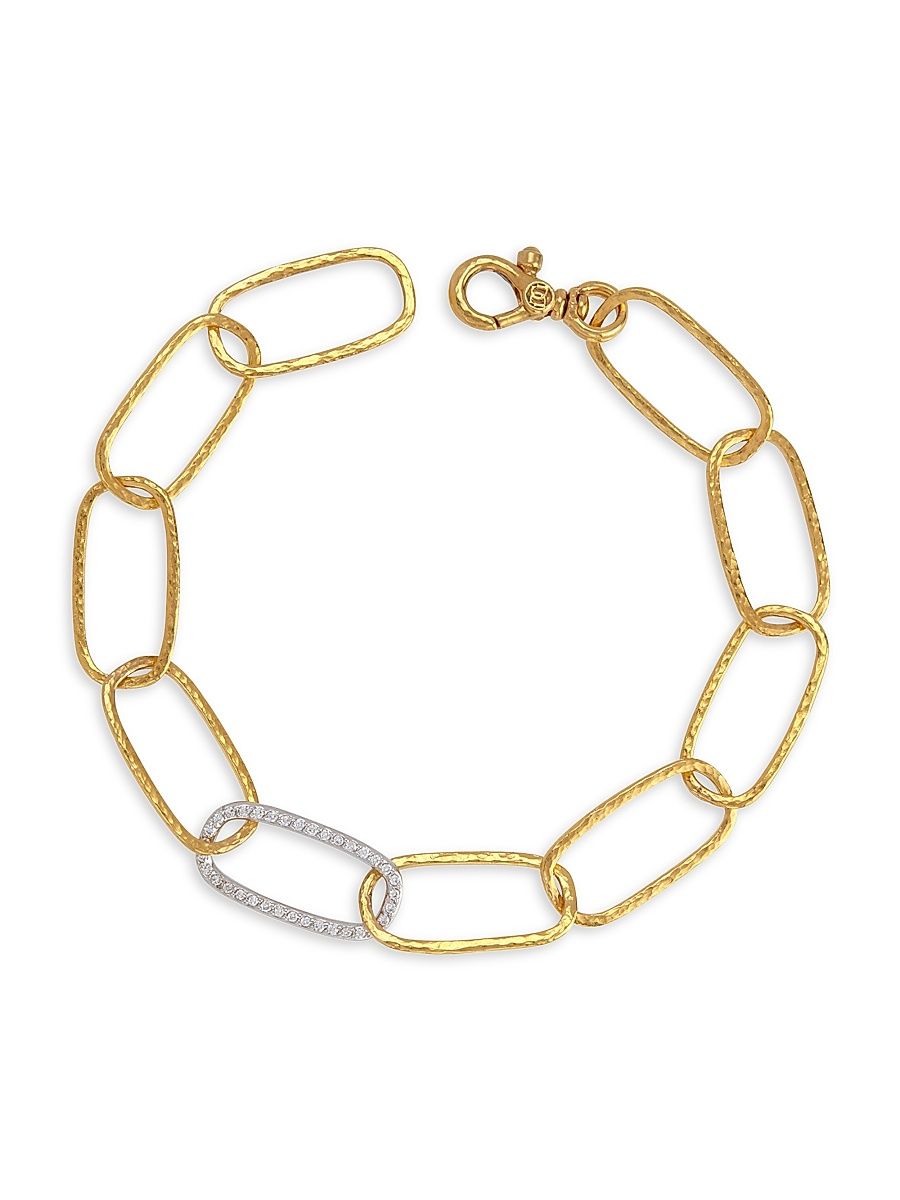 Women's Geo 22K Gold & Diamond Open Chain Bracelet - Yellow Gold