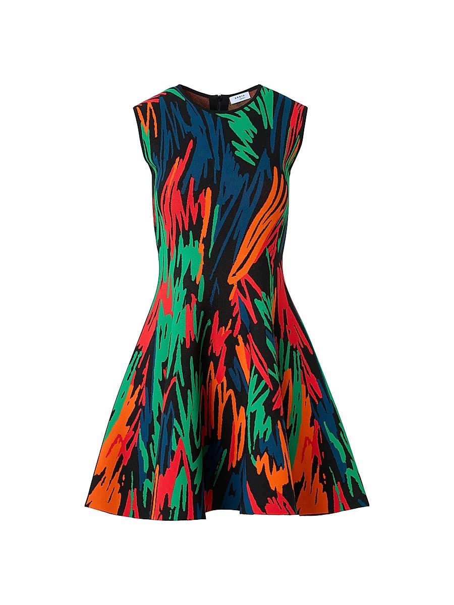 Women's Scribble Jacquard Sleeveless Minidress - Black Multi - Size 14