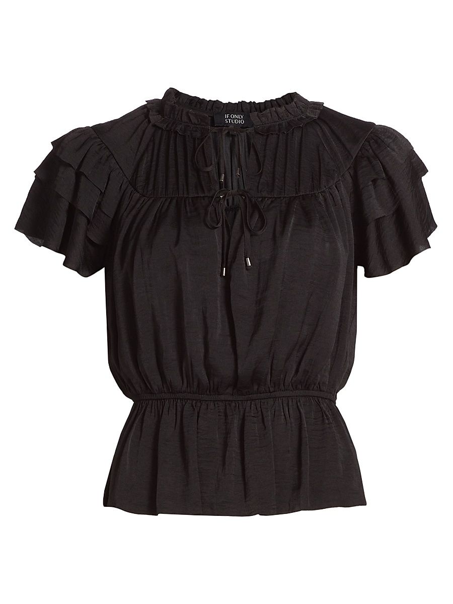 Women's Parachute Ruffled Peplum Top - Black - Size Medium