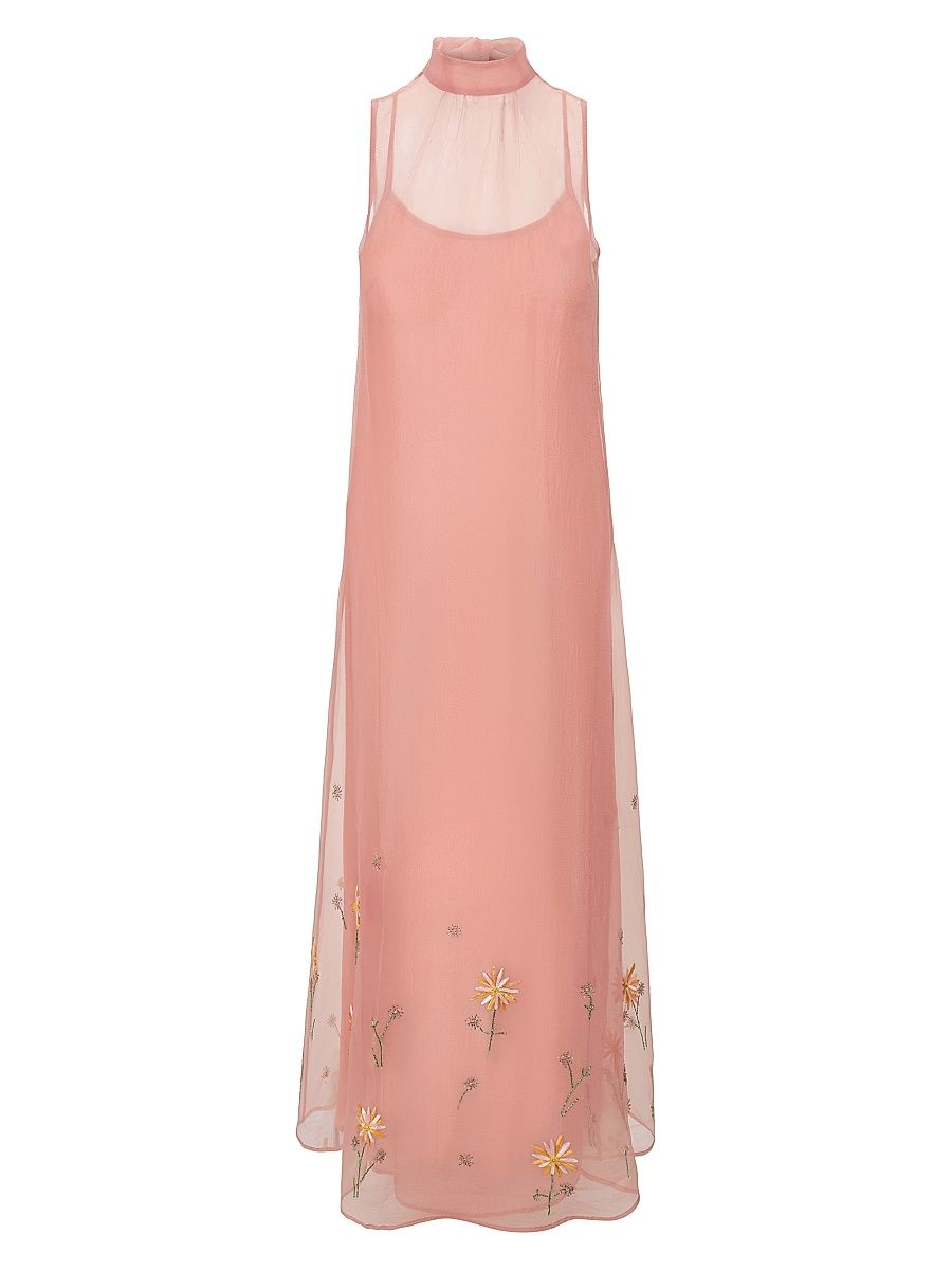 Women's Albee Floral Beaded Organza Gown - Dahlia Daydream Pink - Size Small