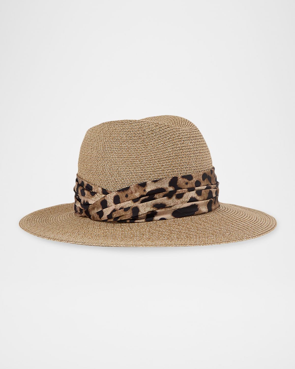 Courtney Animal-Print Sash Woven Packable Fedora