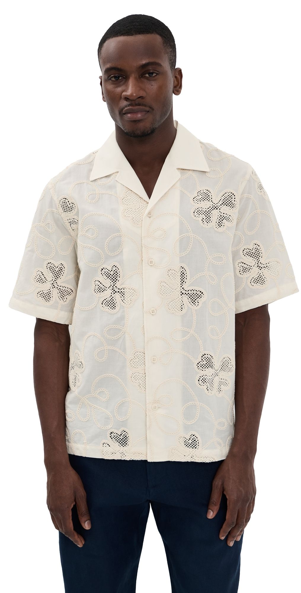 NN07 Ben Embroidered Shirt Ivory M