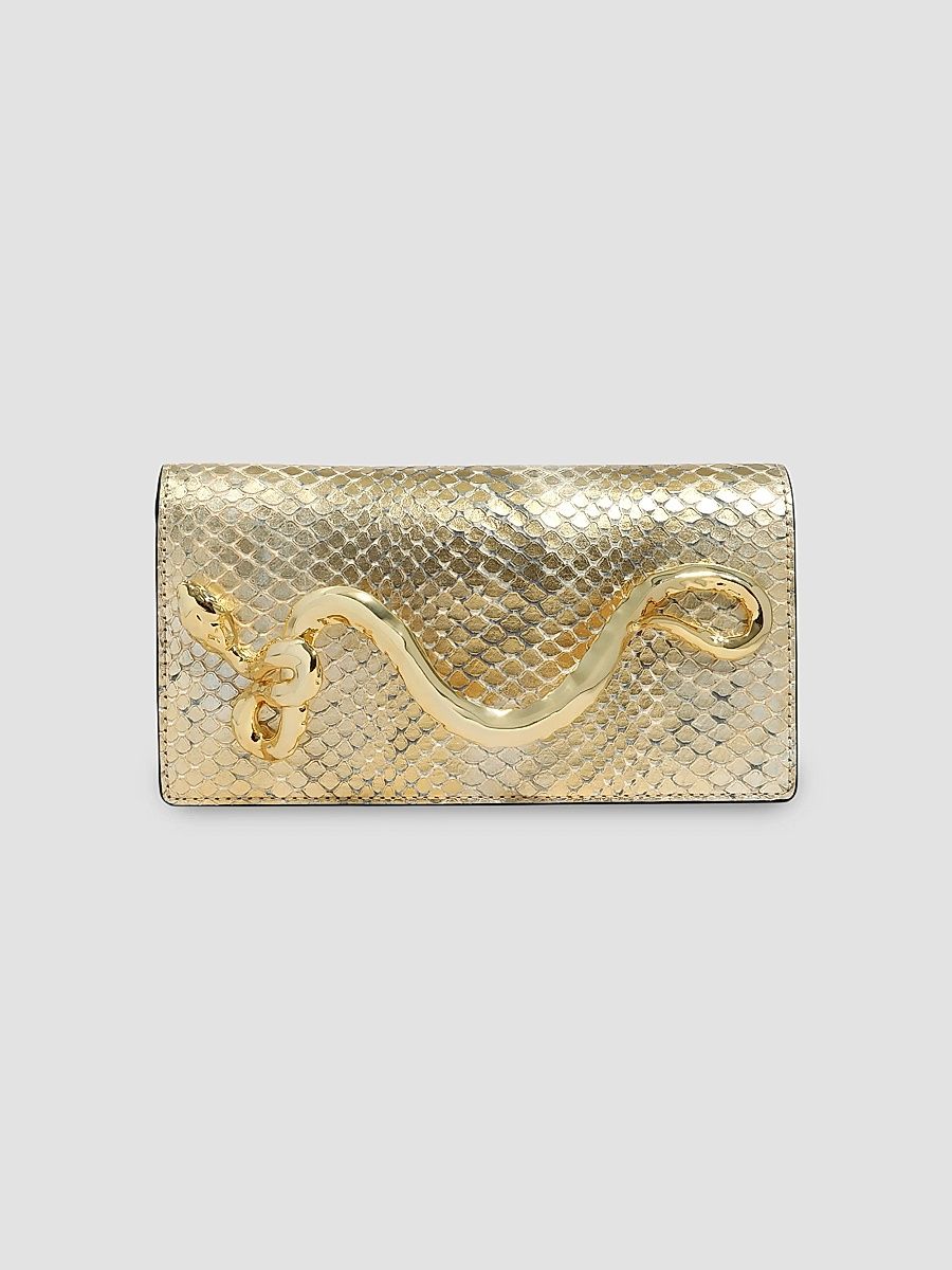 Women's 14K-Gold-Plated Serpent Handle & Leather Clutch - Gold Python