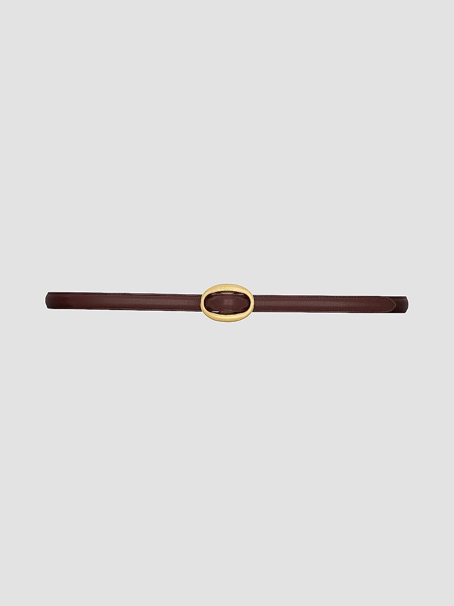 Saint Laurent Women's Oval Buckle Thin Reversible Belt in Smooth Leather - Beige Rouge - Size 38