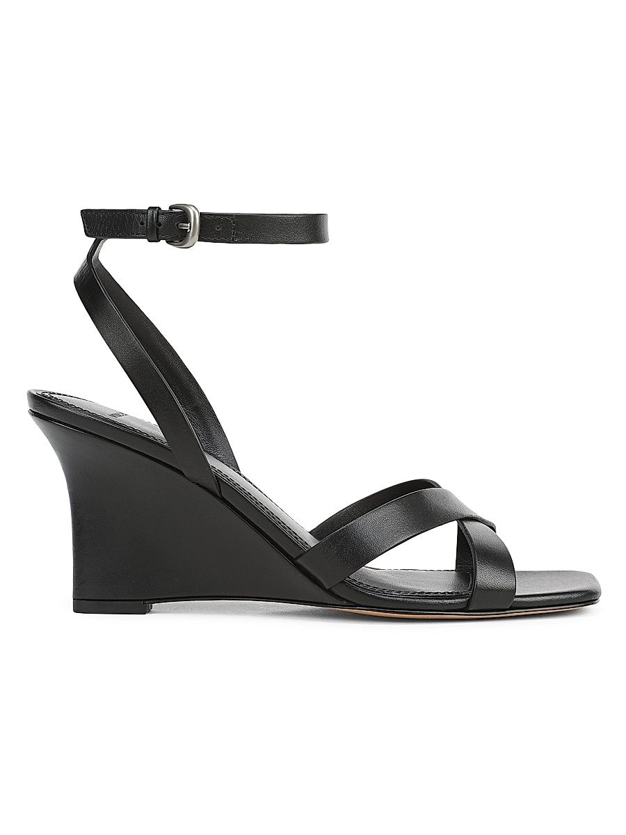 Women's Parma 75MM Leather Wedge Sandals - Black - Size 9.5