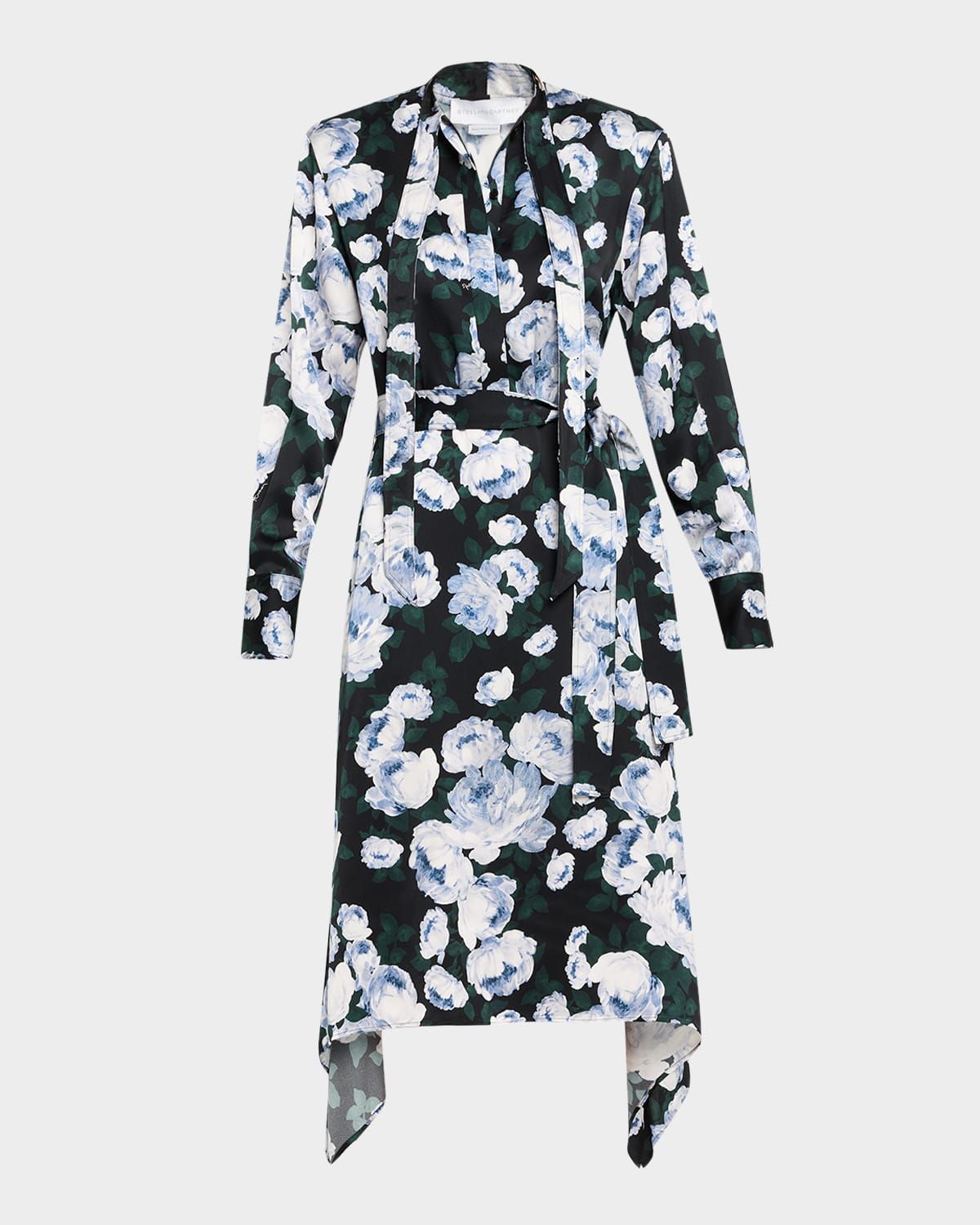 Floral-Print Handkerchief Midi Shirtdress