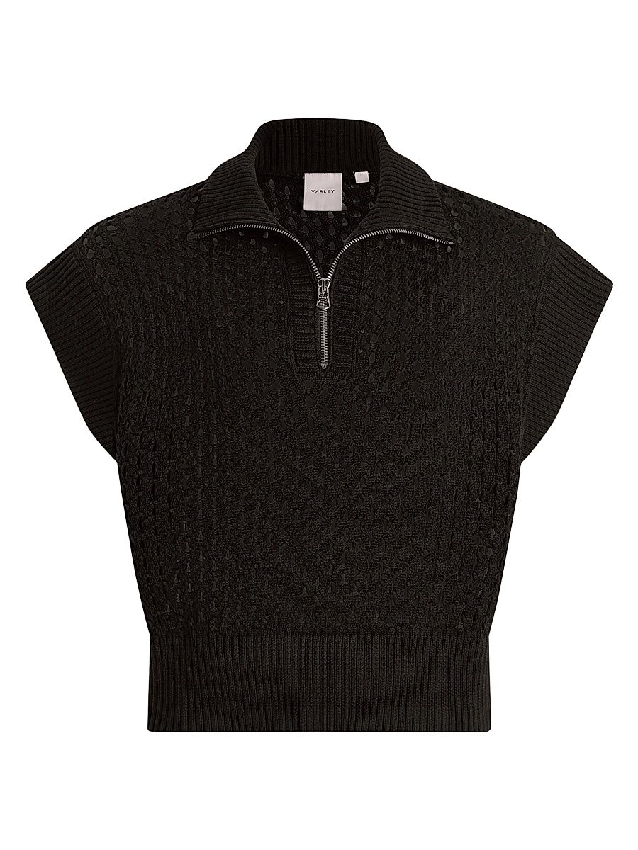 Women's Gaines Open Cotton Quarter-Zip Top - Black - Size Medium