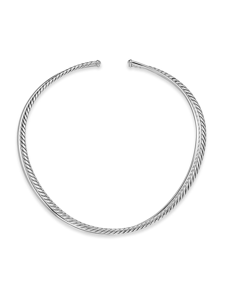 Women's Bold Crossover Collar Necklace in Sterling Silver, 10MM - Silver - Size 16