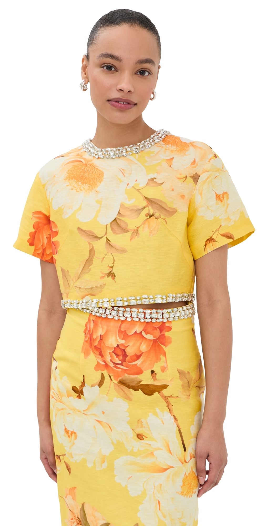 Leo Lin Indie Embellished Top Peony Print in Yellow 10