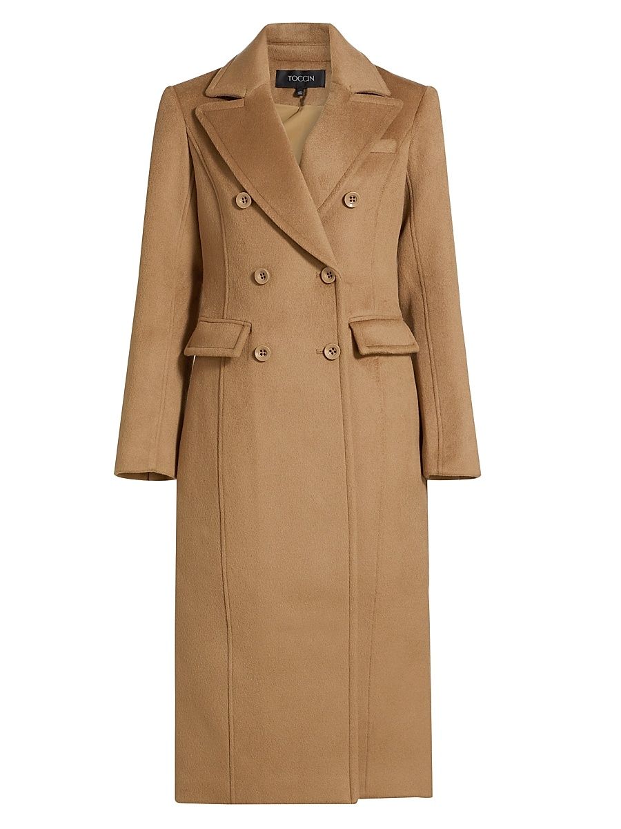 Women's Bria Wool Double-Breasted Coat - Camel - Size XL