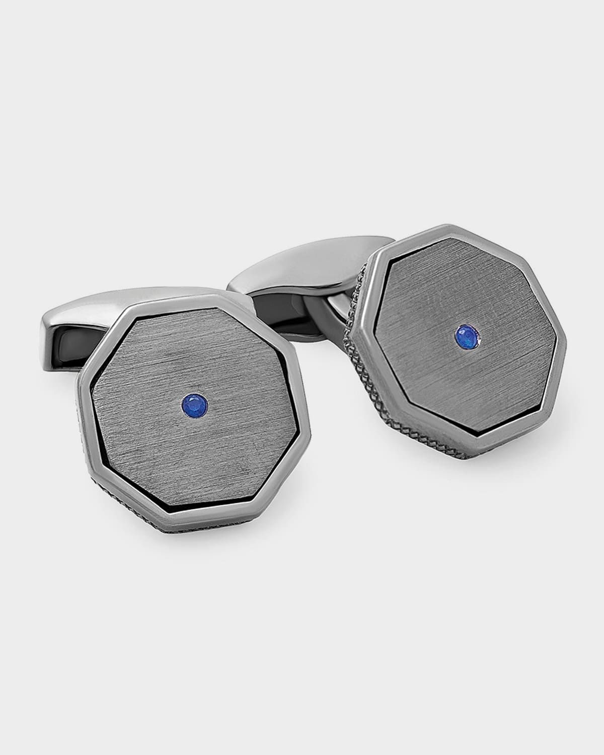 Men & apos;s Rhodium-Plated Silver and Blue Sapphire Octagonal Cufflinks