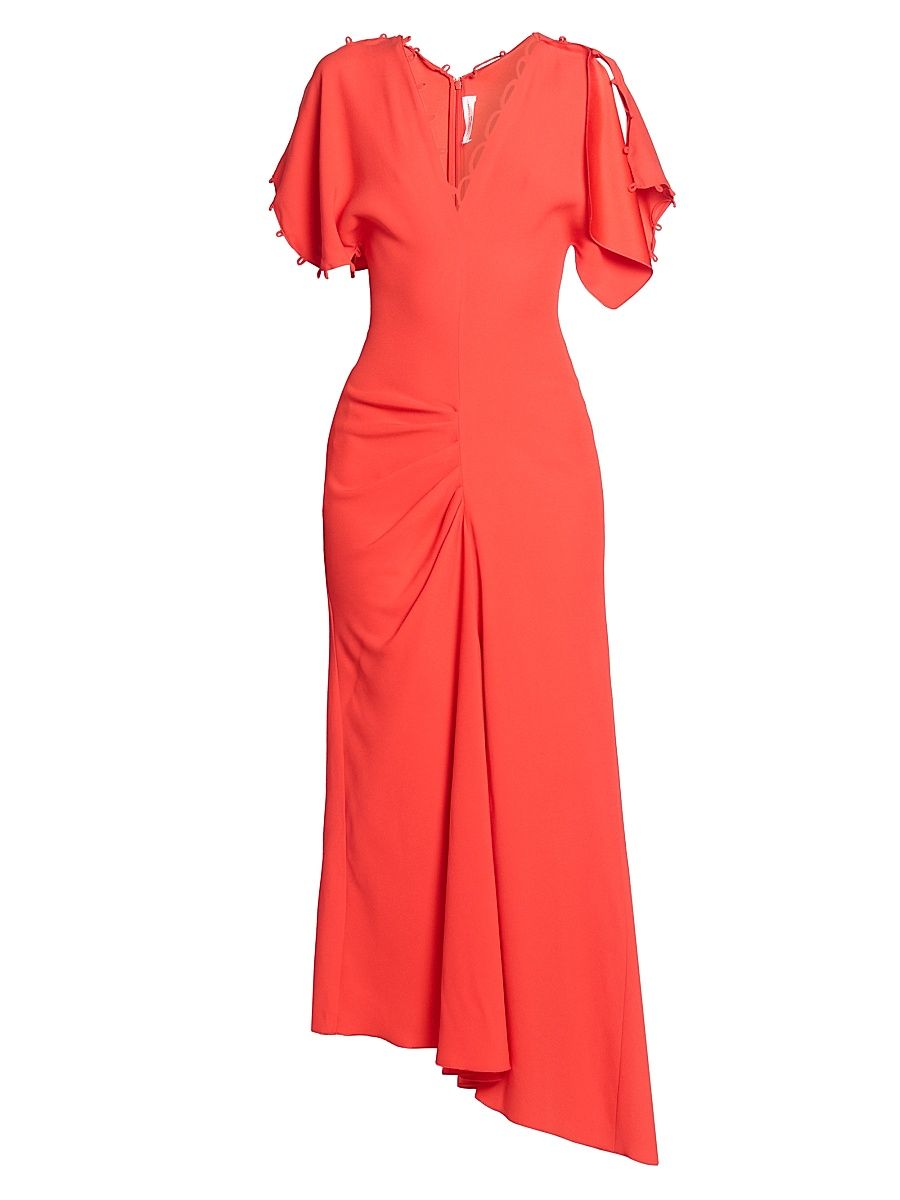 Women's Asymmetric Draped Crepe Maxi Dress - Cayenne - Size 6
