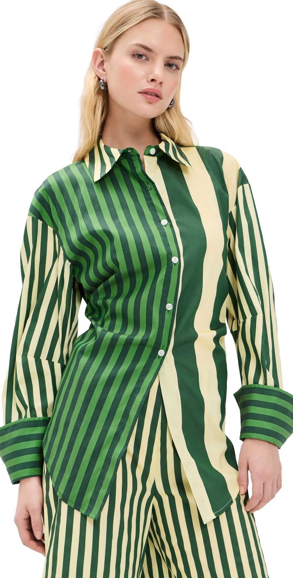 SIMONMILLER Loch Poplin Button Up Top GREEN STRIPE COMBO L