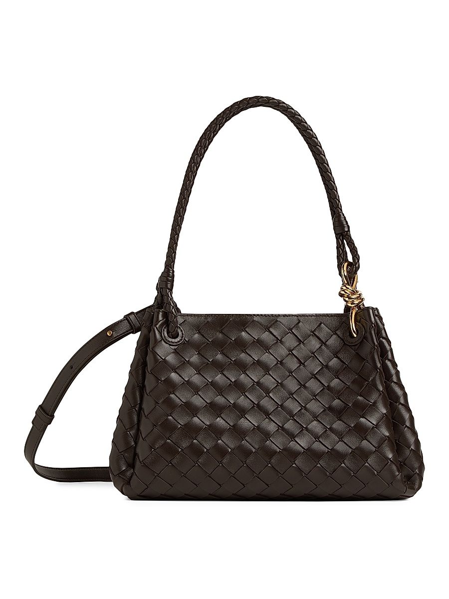 Women's Medium Parachute Intrecciato Leather Shoulder Bag - Tufo Muse Brass