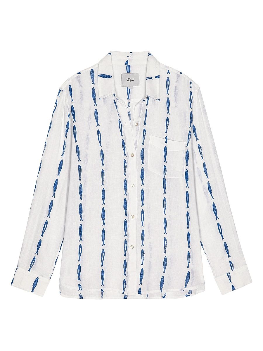 Women's Charli Printed Linen-Blend Shirt - Sardines - Size XS