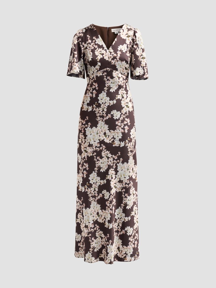 SACHIN BABI Women's Mae Floral Print Gown - Chocolate Covered Cherry - Size 10