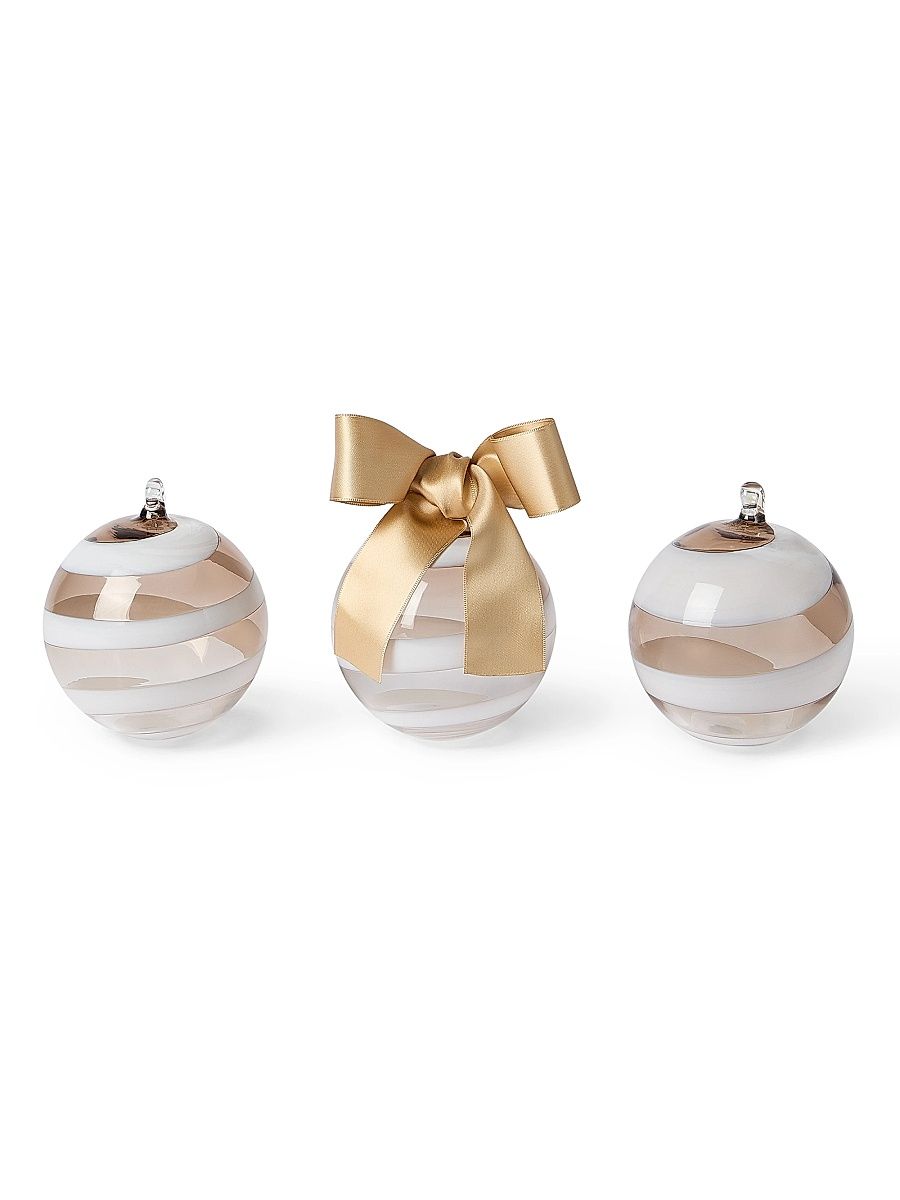 Set of 3 Striped Murano Glass Ornaments - Natural