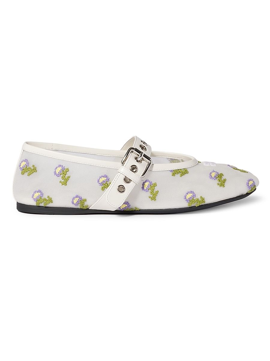 Women's Embroidered Mesh Ballerinas - White - Size 6.5