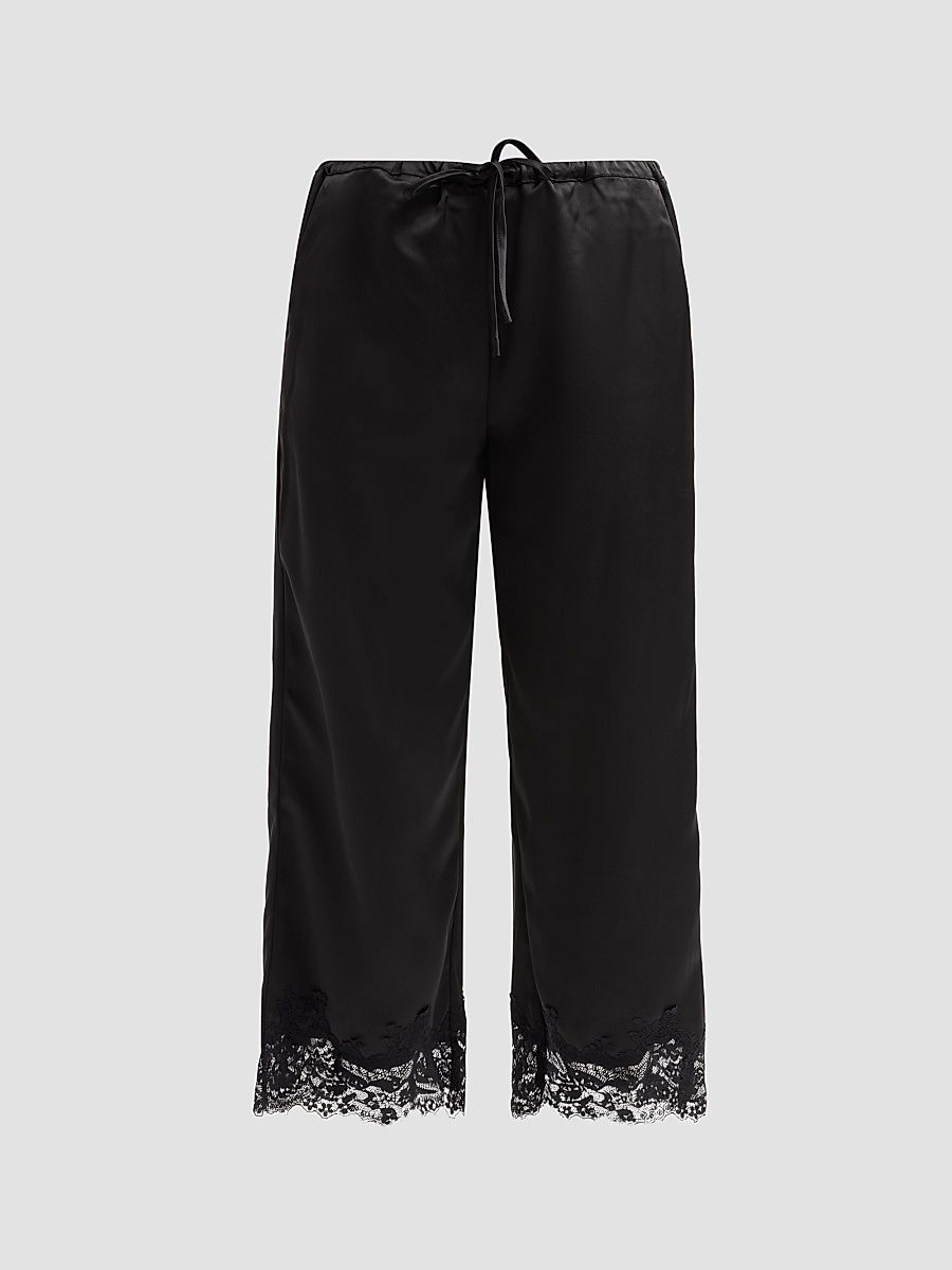 Women's Magdalena Lace-Trim Satin Pants - Black - Size Large