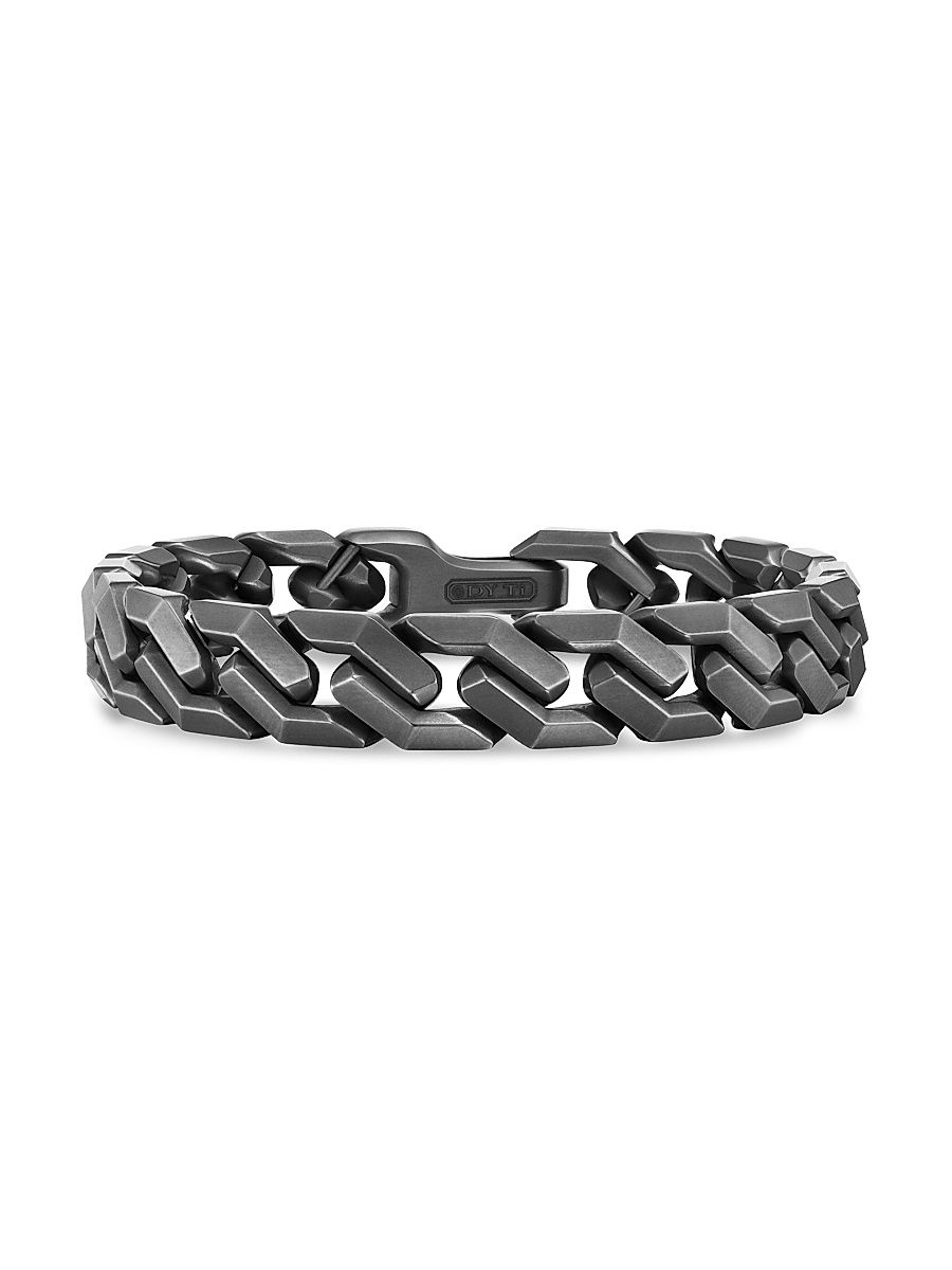 Men's Curb Chain Angular Link Bracelet in Titanium, 11.5MM - Silver - Size Medium