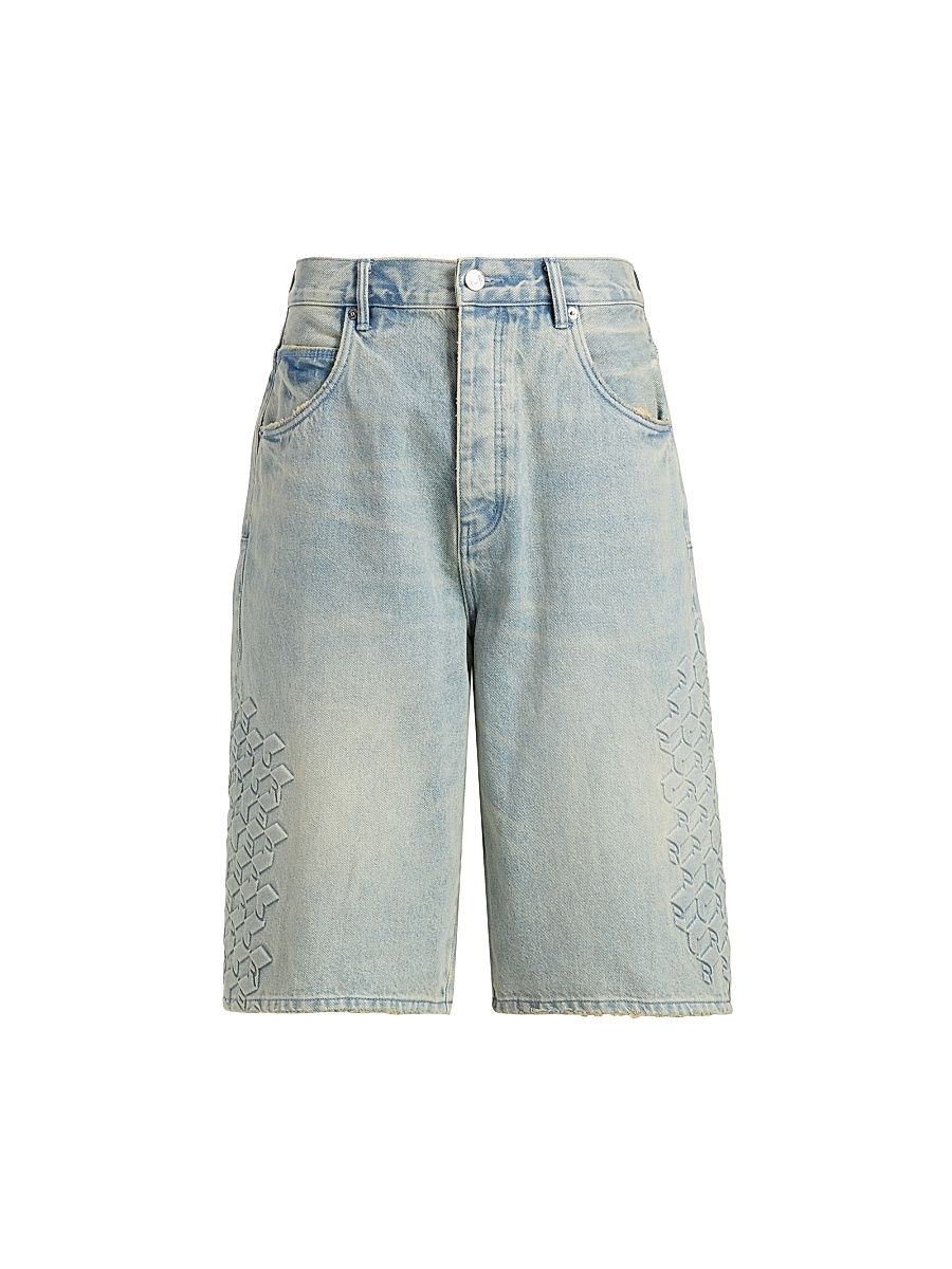 Men's Monogram Embossed Cotton Shorts - Light Indigo - Size 32