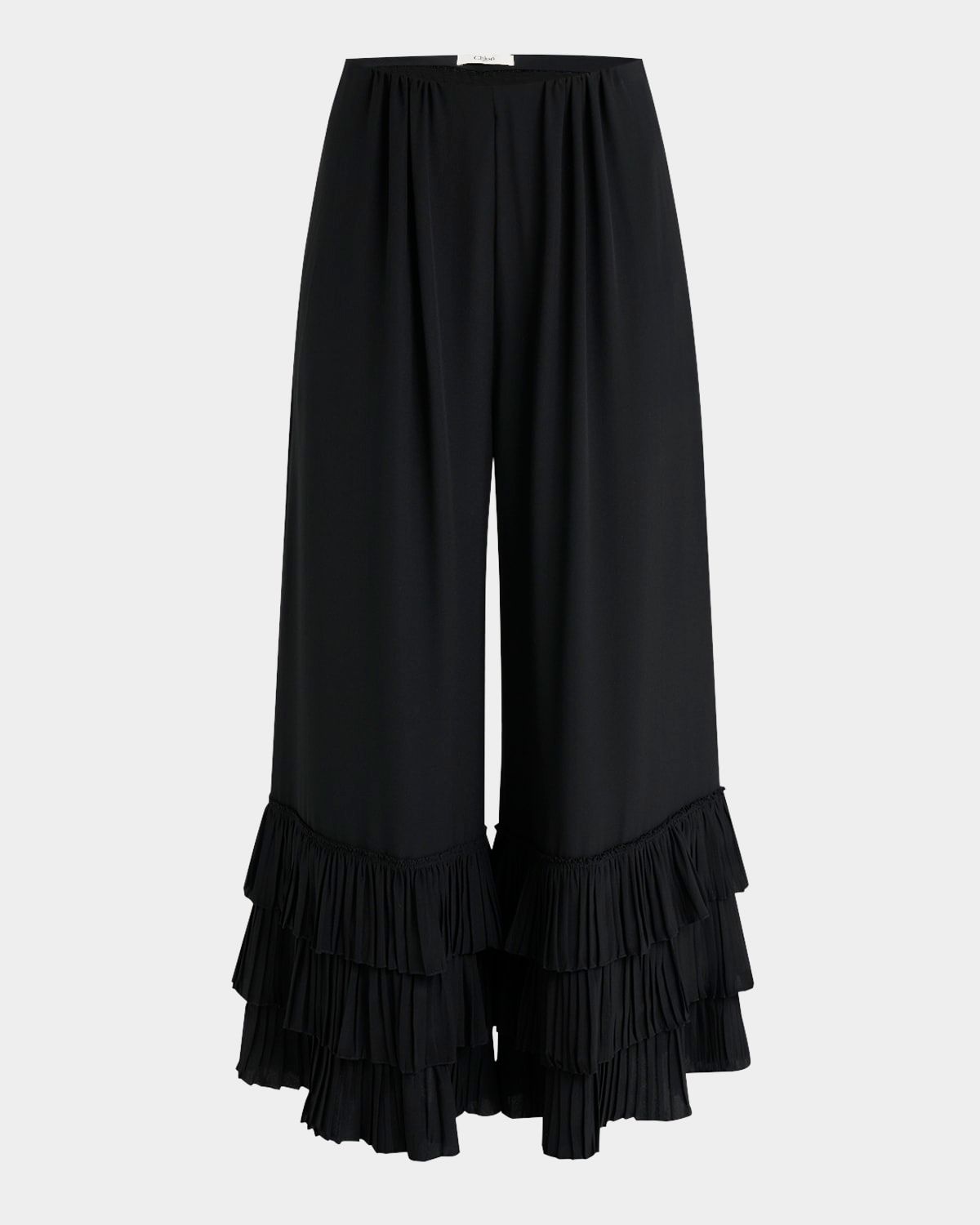 Tiered Ruffle Hem Wide-Leg Pants