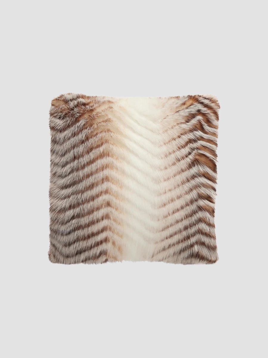 Gorski Faux-Fur Chevron-Quilted Throw Pillow - Brown Beige