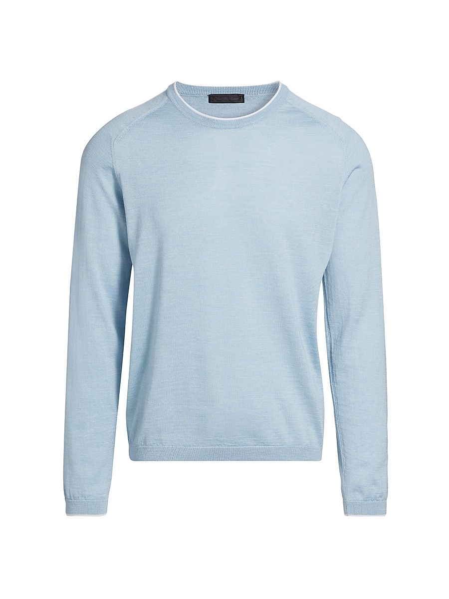 Men's COLLECTION Wool, Silk & Linen Sweater - Blue - Size XXL