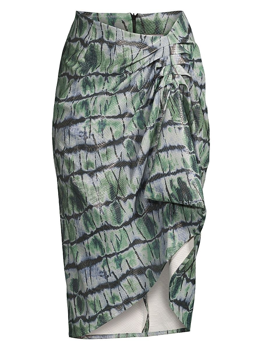 Women's Printed Snake-Effect Faux Leather Skirt - Green - Size 6