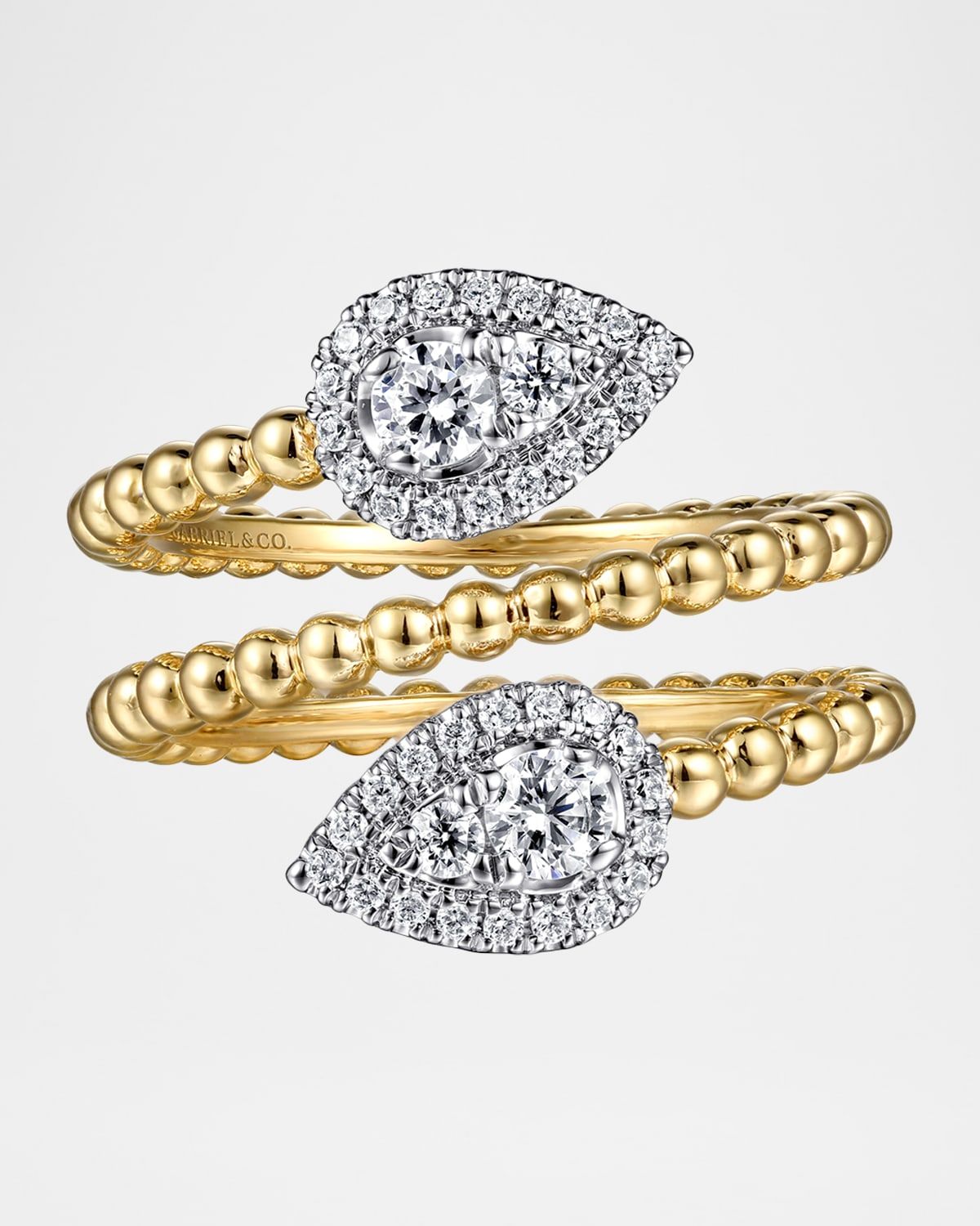14K White and Yellow Gold Bujukan Wrap Ring with Teardrop Diamonds
