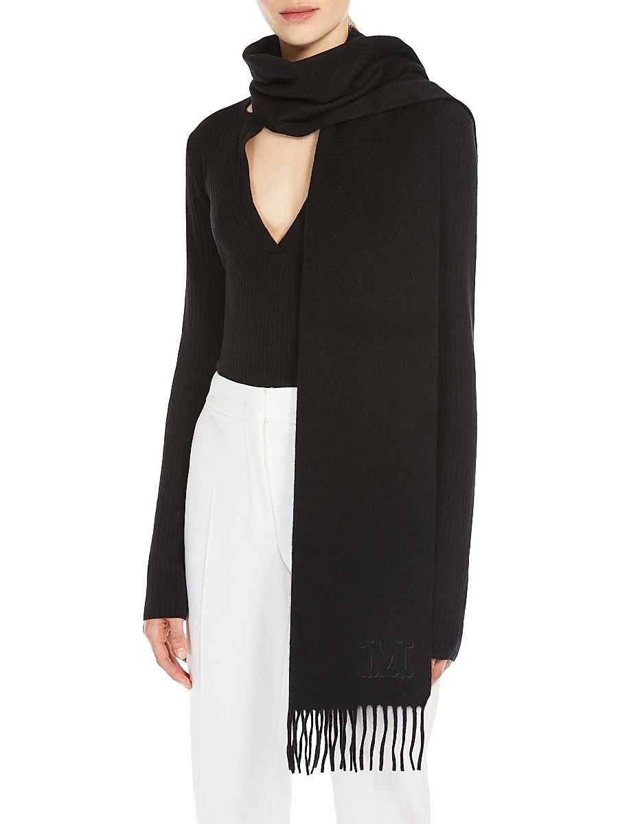 Women's Monogram Embroidered Cashmere Stole - Black