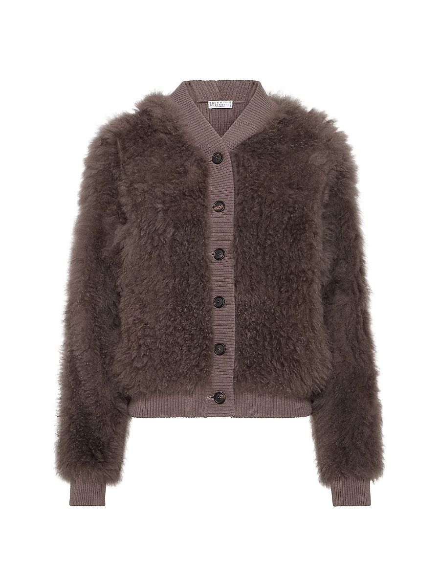 Women's Cozy Shearling Hooded Cardigan in Cashmere - Chocolate - Size XXS