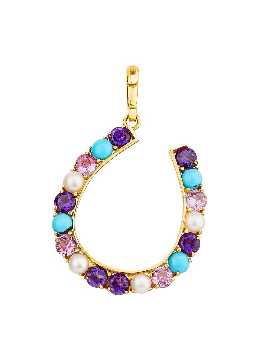 Women's 18K Yellow Gold & Multi-Stone Horseshoe Charm - Gold