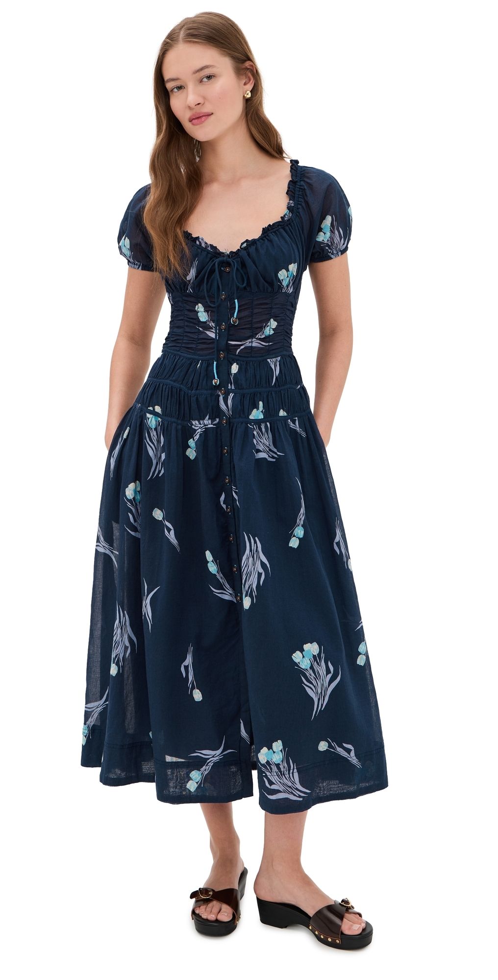 Free People Complete Me Midi Dress Navy Combo S