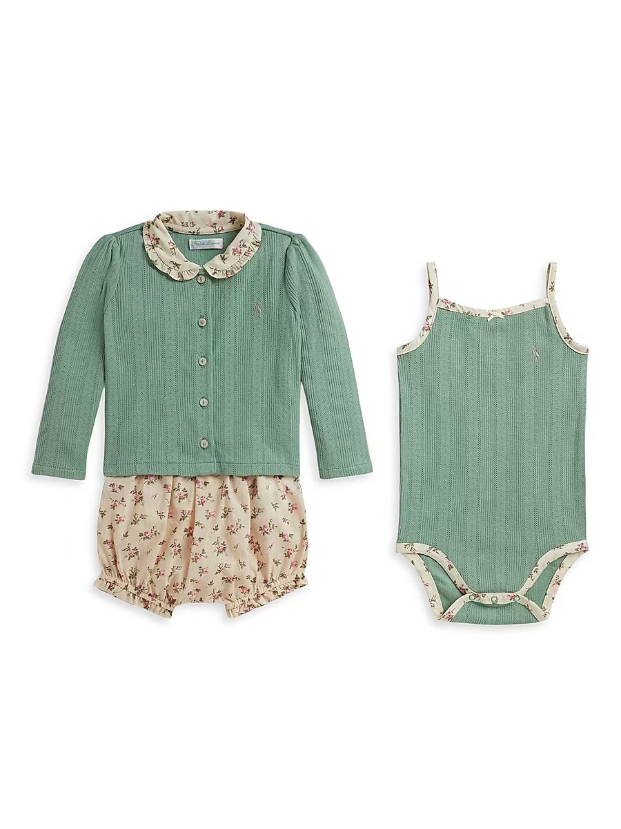 Baby Girl's 3-Piece Cardigan, Bloomers & Bodysuit Set - Faded Mint - Size 12 Months