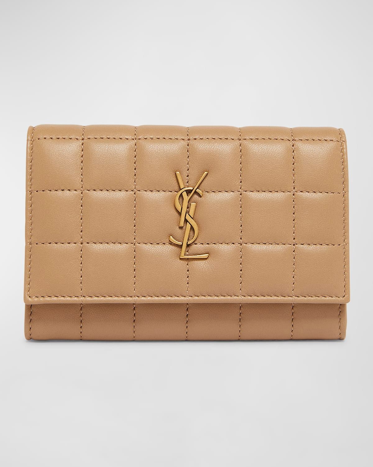 YSL Monogram Flap Small Wallet in Quilted Smooth Leather