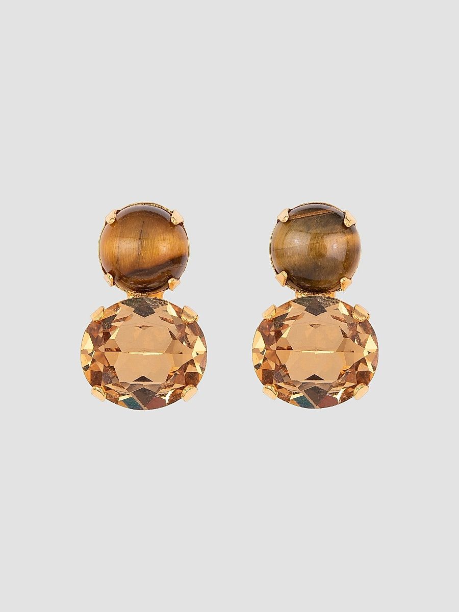 Jennifer Behr Women's Yvette 18K-Gold-Plated, Gemstone & Glass Crystal Double Drop Earrings - Brown Overflow
