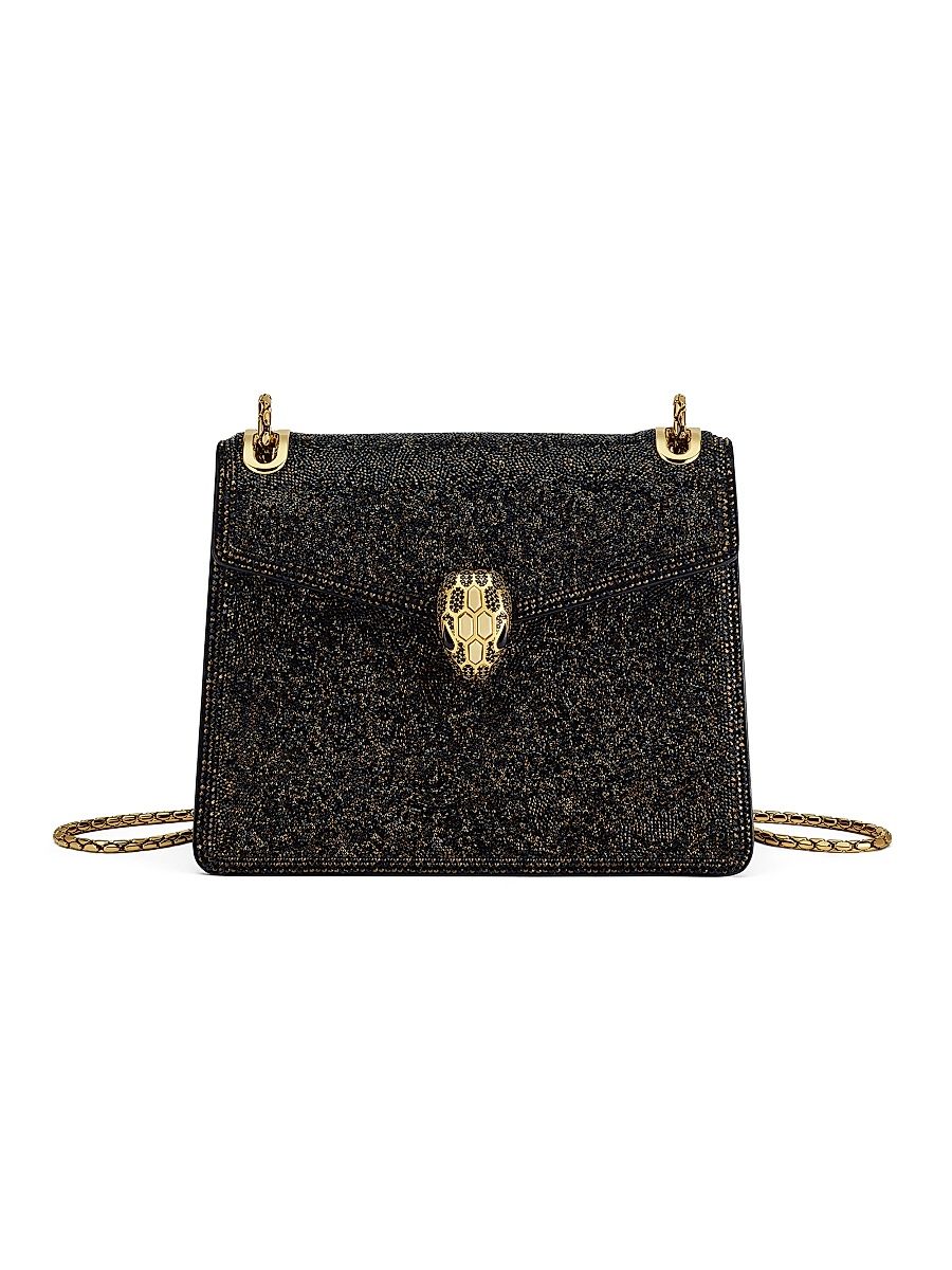 Women's Serpenti Forever Crystal Sparkle Suede Crossbody Bag - Antique Brass