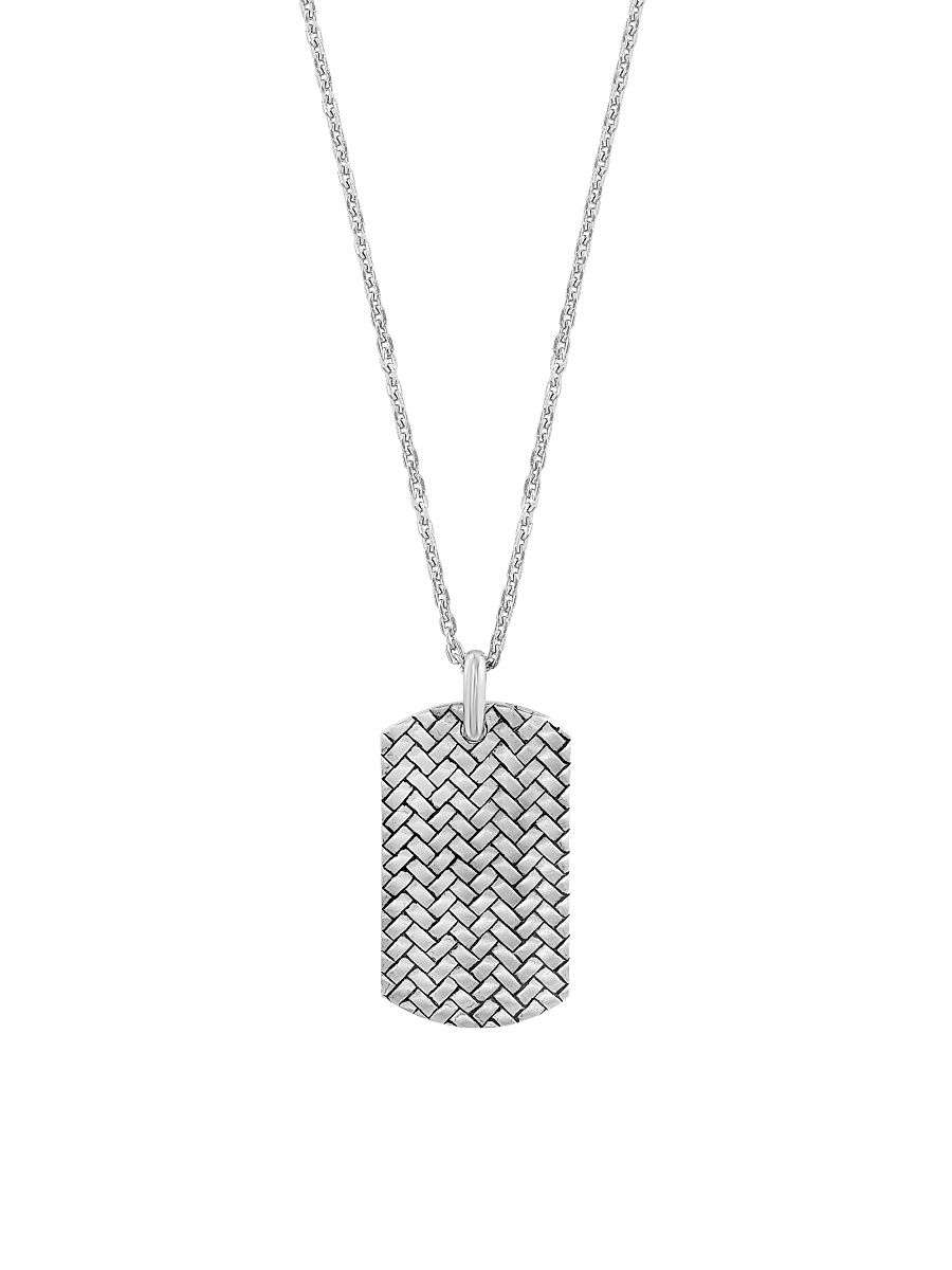 Men's Sterling Silver Dog Tag Pendant Necklace - Silver