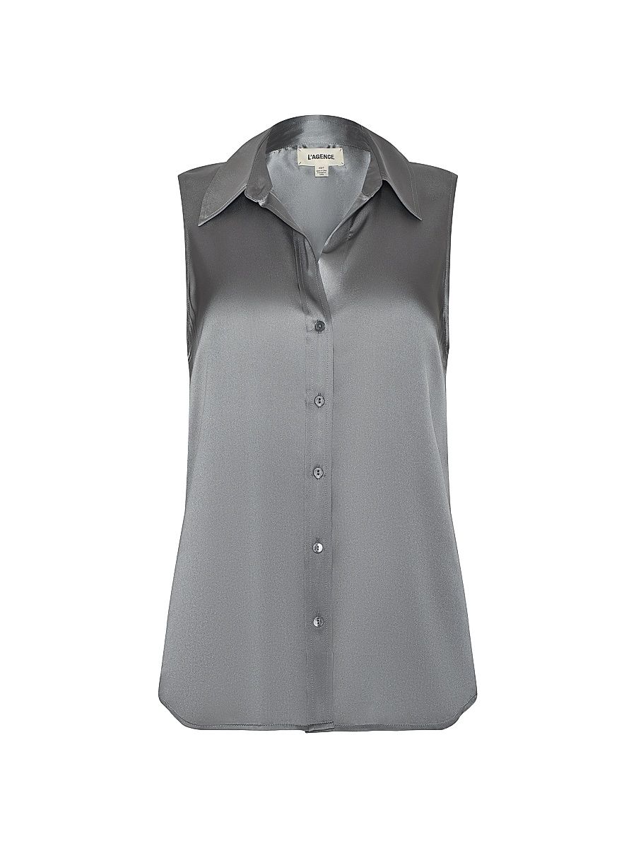 Women's Emmy Sleeveless Silk Blouse - Light Grey - Size XXL
