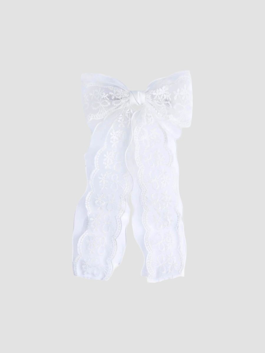 Tulleen Girl's Girl's Sheer Embroidered Organza Lace Hair Clip - White