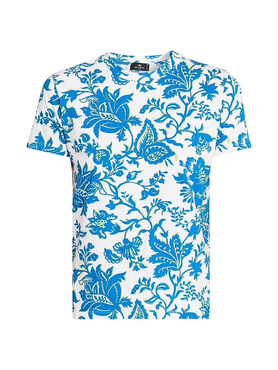 Women's Cut & Sew Floral Cotton T-Shirt - Blue Colorway - Size XL