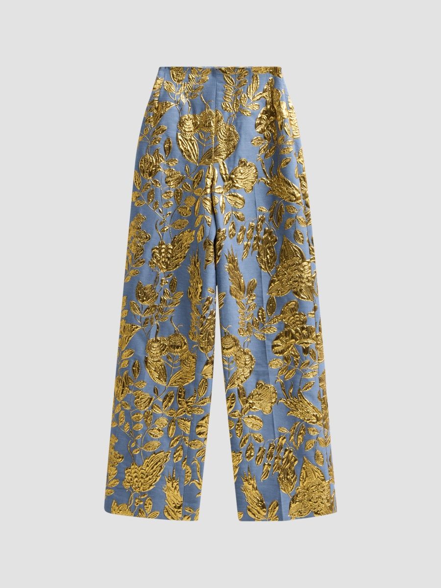 Lela Rose Women's Floral Metallic Fil Coupé Straight-Leg Pants - Gold - Size 16