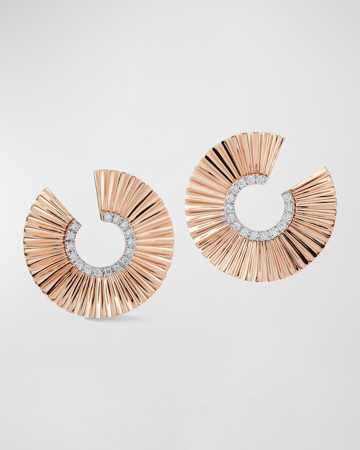Clive Rose Gold Fluted Front-Facing Hoop Earrings with White Rhodium